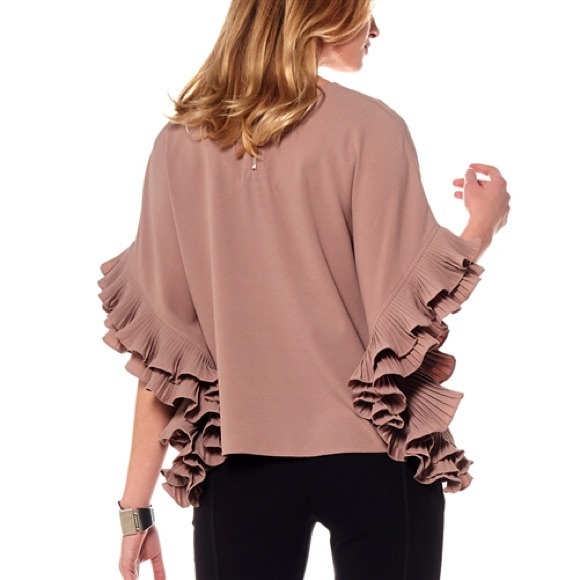 Dressy Crop blouse with pleated sleeves - WHITE - Picture 4 of 7